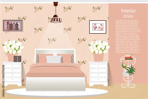 The interior of the bedroom. Elegant room for girls. Cartoon. Vector illustration. Stock Vector ...