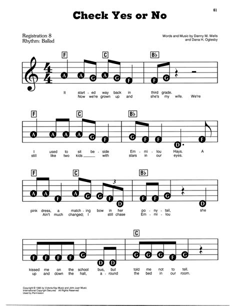 Check Yes Or No by George Strait Sheet Music for E-Z Play Today at Sheet Music Direct