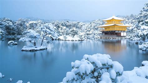 Japan Kinkaku-ji Kyoto Temple In Lake With Snow During Winter HD Travel Wallpapers | HD ...