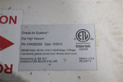 Oneida High Vacuum 5HP Cyclone Dust Collector - The Equipment Hub