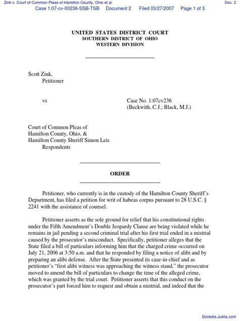 Zink v. Court of Common Pleas of Hamilton County, Ohio et al - Document ...