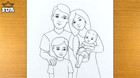 Family drawing easy||how to draw simple family||family with 4 members ...