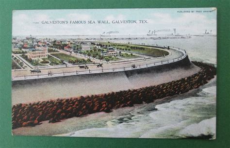 GALVESTON'S FAMOUS SEA WALL Historic Postcard Early 1900s Galveston TX ...