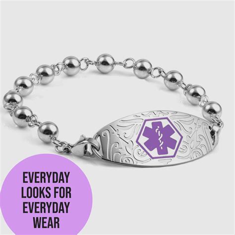 Silver Bead Medical Bracelet and Designer Purple Tag-AA4319 | Medical bracelet, Allergy bracelet ...