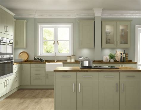 The soft Olive Green over-painting of our Somerset Olive Green kitchen gives a finish that offe ...