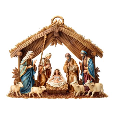 Christmas Nativity Scene With Figures Including Jesus, Mary, Joseph And ...