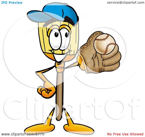 Clipart Picture of a Broom Mascot Cartoon Character Catching a Baseball With a Glove by Mascot ...