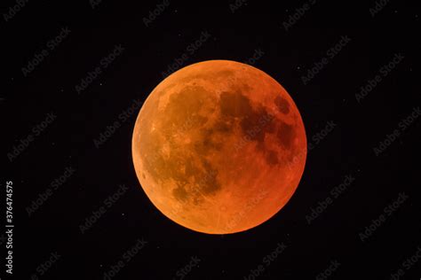 Red or blood moon, full moon eclipse in 2018. Astronomical picture of red moon in a full eclipse ...