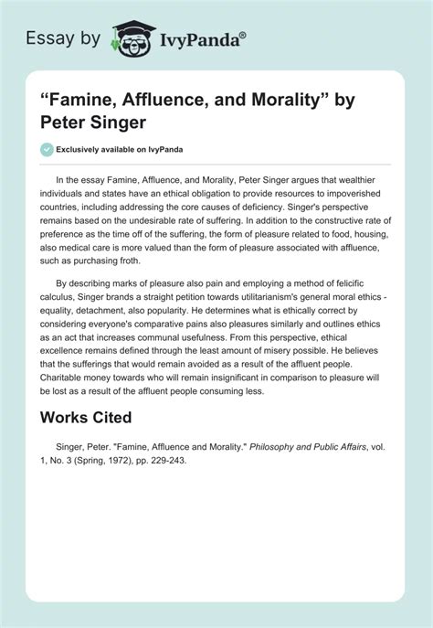 "Famine, Affluence, and Morality" by Peter Singer - 189 Words | Essay ...