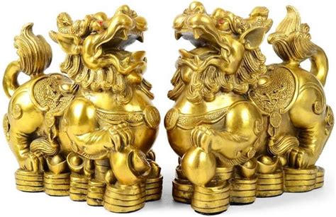 Feng Shui Brass pixiu/pi yao Statue 2pcs Wealth Prosperity Home ...