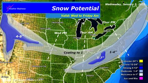 Updated Snow Map for the Thursday to Friday Morning Storm - WeatherMadness