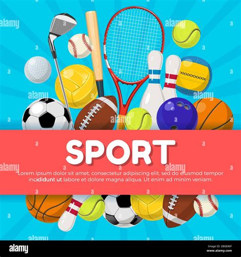 Sport poster design of different equipment on background and place for your text. Vector ...