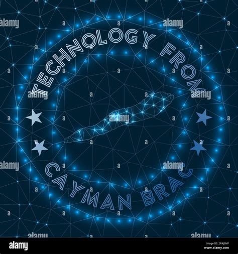 Technology From Cayman Brac. Futuristic geometric badge of the island. Technological concept ...