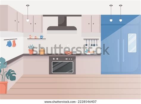 Kitchen Room Flat Vector Illustration Stock Vector (Royalty Free ...