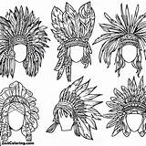 A Coloring Page Of Different Feathered Headdresses Representing Various  sketch template