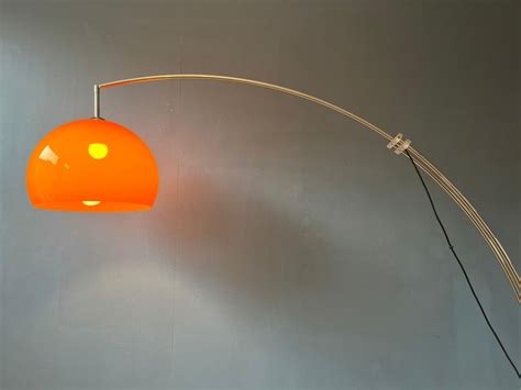 Vintage Space Age Goffredo Reggiani Arc Floor Lamp with Orange Mushroom Shade For Sale at 1stDibs