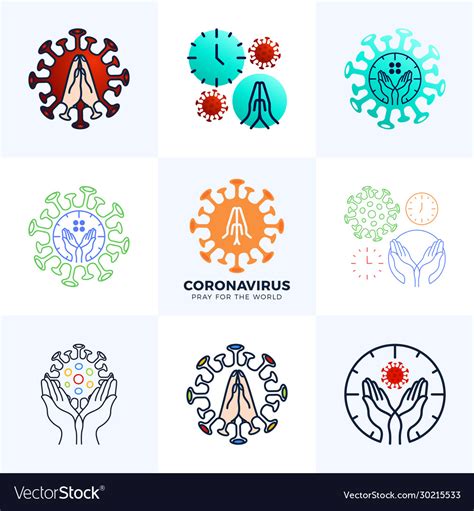 Set pray for world coronavirus concept Royalty Free Vector