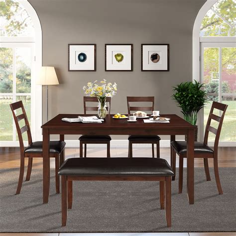 enyopro Wood Dining Table & Chair Set of 6, Dining Room Set for 6 ...