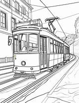 A coloring Page Of trolley car On City Street Generative Ai  sketch template