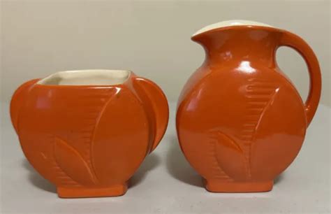 VTG ART DECO Red-Wing Pottery Vases Gypsy Trail FONDOSO Radioactive Red ...