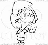 Cartoon Clipart Of A Black And White Sweet Girl Holding Out An  sketch template