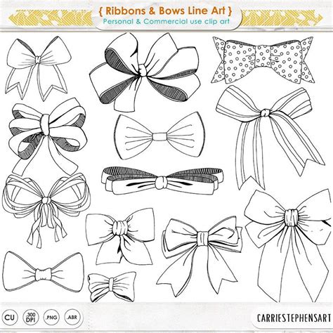 Hand-Drawn ClipArt Bows & Ribbons Black Line Art Illustrations in 2020 ...