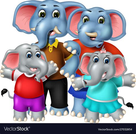 Funny grey elephant family cartoon Royalty Free Vector Image