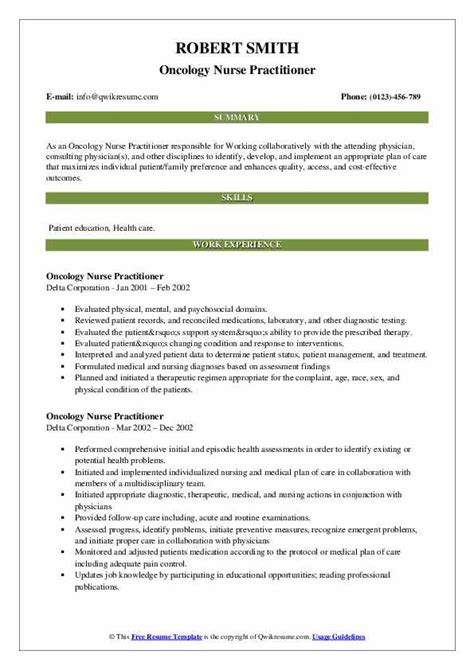 Oncology Nurse Practitioner Resume Samples | QwikResume