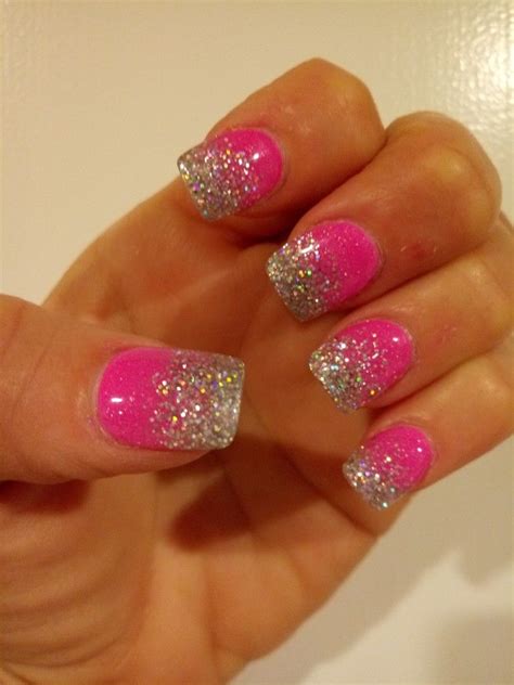 Hot pink & silver glitter ombre nails | Pink glitter nails, Pink ...