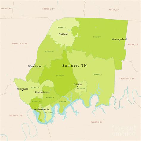 TN Sumner County Vector Map Green Digital Art by Frank Ramspott - Pixels