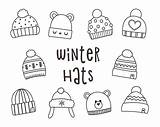 Winter Knitting Hats coloring Set Hand Drawn Doodle Headwear Icon  sketch template