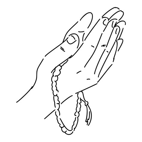 hands doing prayer pose, dua and holding tasbih, islamic prayer beads in line art, sketch style ...