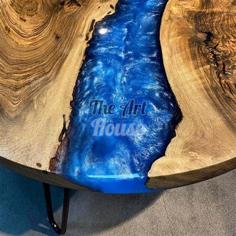 Round Wood Table With Resin Round Epoxy Table Blue Decor - Etsy