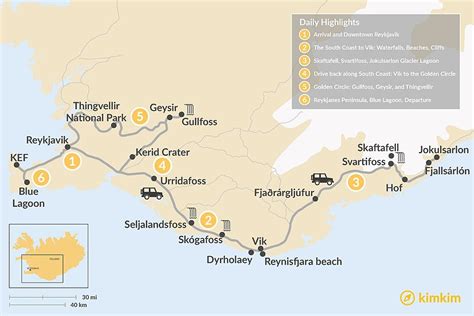 Map of Best of Iceland's South Coast & Golden Circle - 6 Days | Iceland south coast, Iceland ...