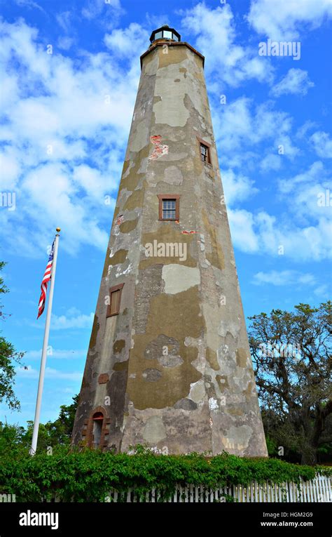 Old stone lighthouse on Bald Head Island North Carolina Stock Photo - Alamy