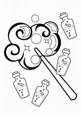 Witch Magic Stick And potion coloring Pages A4 para Niños Y Adultos  sketch template