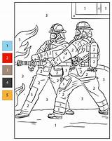 Color By Number Firefighters Spraying Water  Free Printable Coloring sketch template