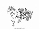 Horse With A Cart Loaded Woodens Coloring Page For Kids  Free Carts sketch template