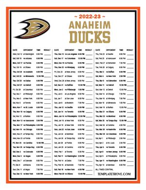 Printable 2022-2023 Anaheim Ducks Schedule