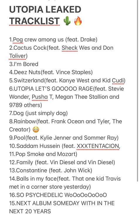 LEAKED TRAVIS SCOTT UTOPIA TRACKLIST 100% REAL 🌵🔥☄️ : r/travisscott