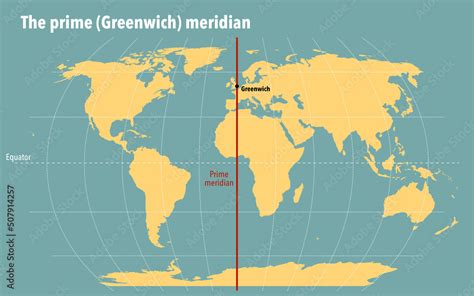 Modern map with the Greenwich prime meridian Stock Illustration | Adobe Stock