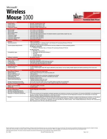 Microsoft Wireless Mouse 1000 Datasheet | Manualzz