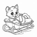 Cat Is Pulling A Sleigh Cartoon Coloring Page Animals  sketch template