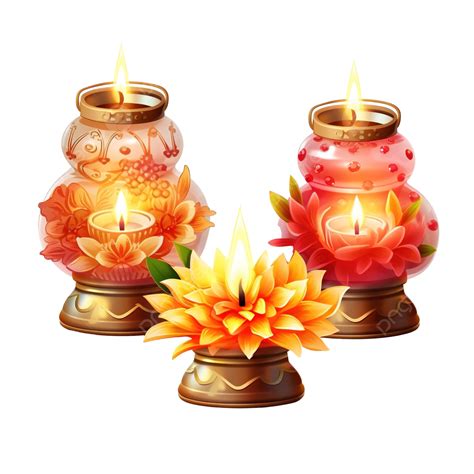 Traditional Oil Lamps With Flower Decoration For Indian Festival Diwali, Diwali Lantern, Diwali ...