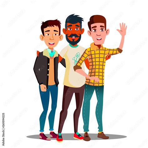 Brotherhood, Multiethnic Male Friends Vector Cartoon Characters. Brotherhood, Friendship Clipart ...