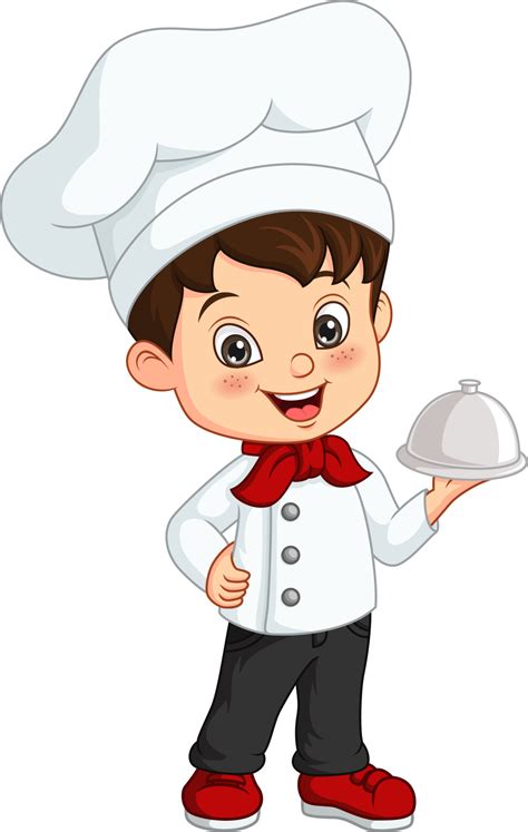 Cute little boy chef holding a silver tray 5112688 Vector Art at Vecteezy