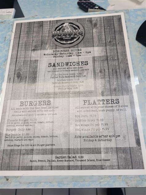 Menu at Bubby's BBQ, Corbin