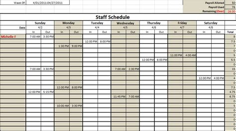 Nursing Staff Schedule Template