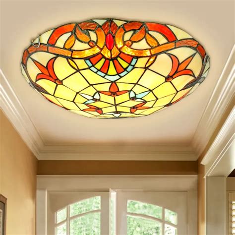 TIFFANY CEILING LIGHT Stained Glass Shade Chandelier Flush-Mounted Pendant Lamp $56.05 - PicClick