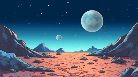 Premium Photo | A cartoon illustration of a desert with rocks and a moon generative ai